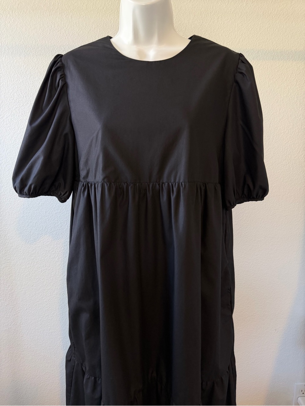En Saison Poplin Midi Dress Black Puff Sleeve Size Medium - Picture 9 of 15